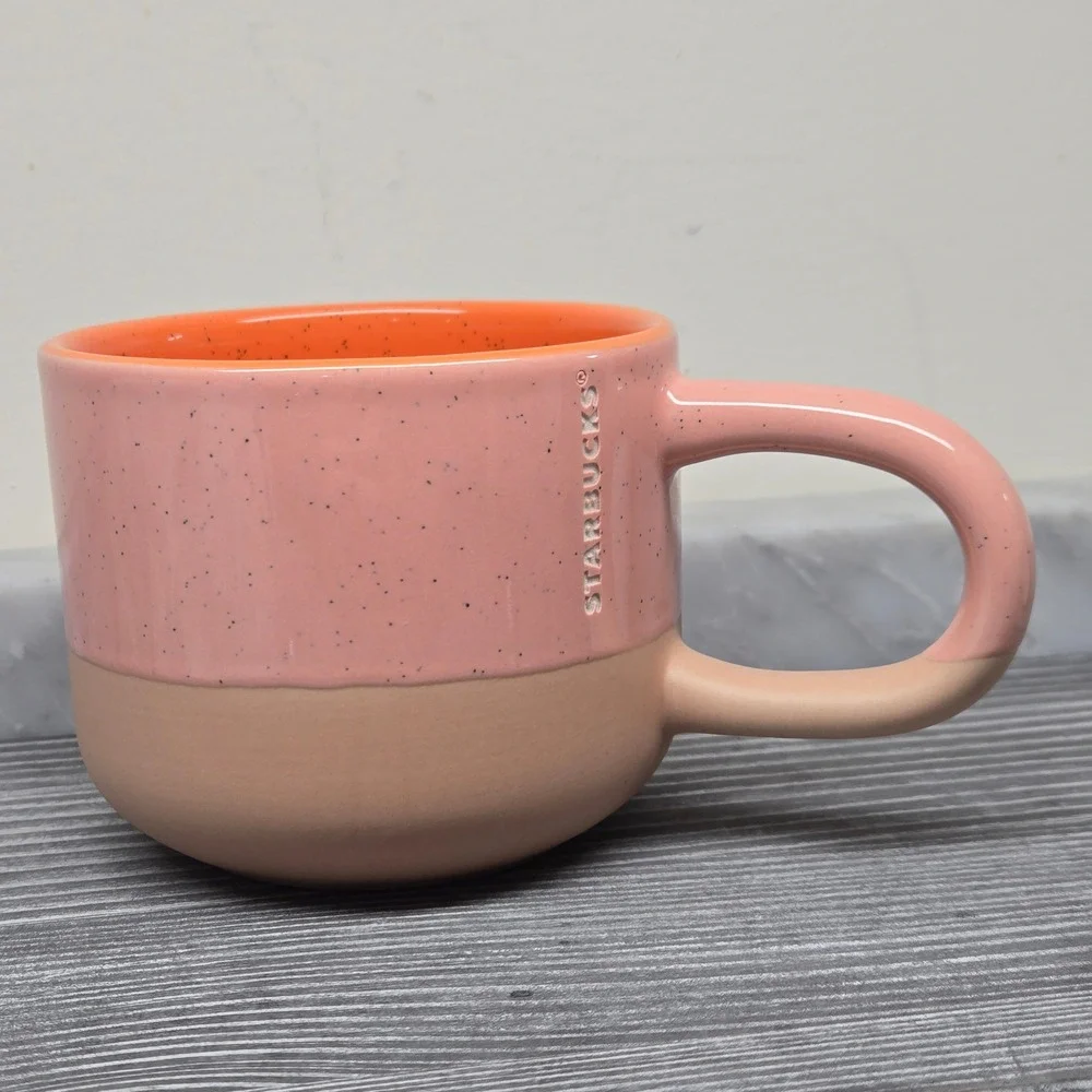 Starbucks 2018 Pink & Orange Speckled Terracotta Coffee Mug, 12oz Tri-Color Logo - Picture 13 of 15